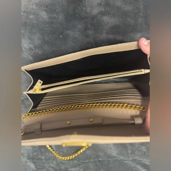 Saint Laurent Taupe Quilted Leather Chain Shoulder Bag with Gold Hardware - Picture 2 of 10